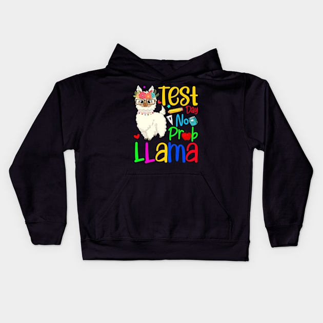 Funny Test Day No Prob-llama Llama Leopard Teacher Testing Kids Hoodie by Lorelaimorris